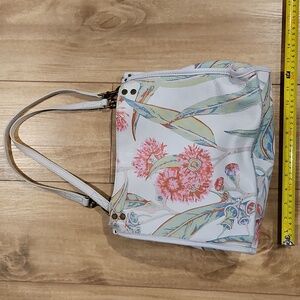 American Leather Co Off White Floral Leather Shoulder Bag